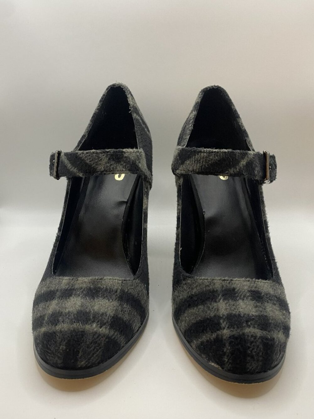 Mix No. 6 Black and Gray Plaid Pumps Ankle Strap with Buckle Size 8